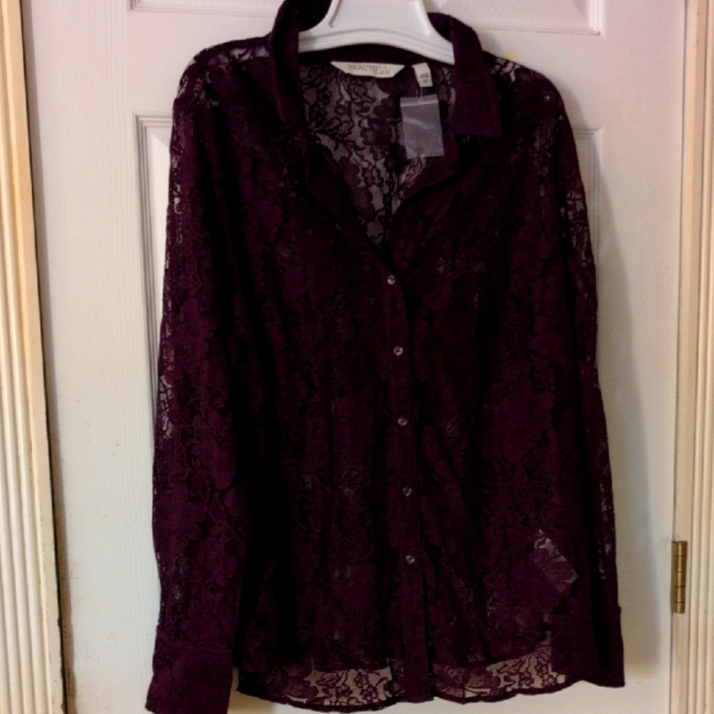 Purple Lace Button-Up Shirt